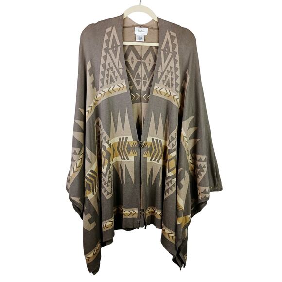 Neiman Marcus Exclusive Women's SZ L Cotton Viscose Sweater Kimono Wrap Poncho - Picture 2 of 6